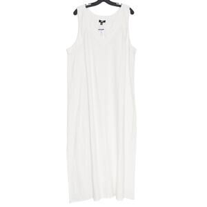 NWT DKNY Linen Maxi Dress White XXL Plus Size Minimalist Coastal Resort Beachy